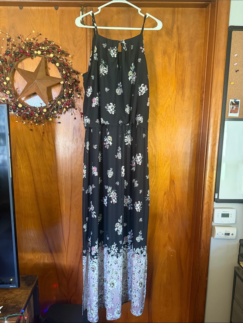 Maurices Black Floral Maxi Dress with Pink and White Accents - Picture 2 of 2